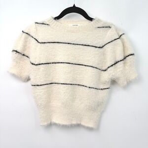 SNIDEL One Size Stretch Fuzzy Knit Short Sleeve Sweater Cottage Minimalist